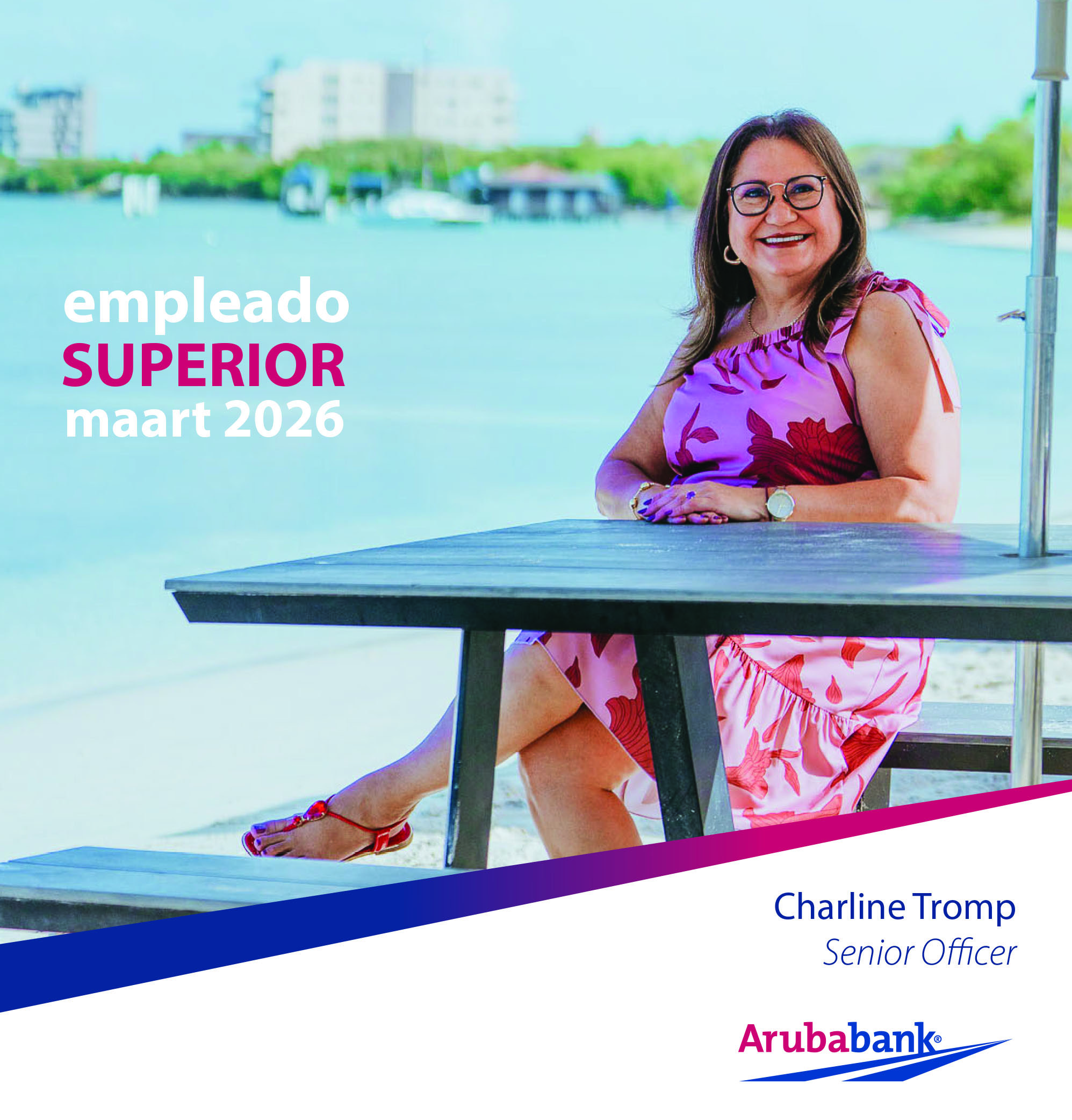 Charline Tromp ta empleado superior di Aruba Bank